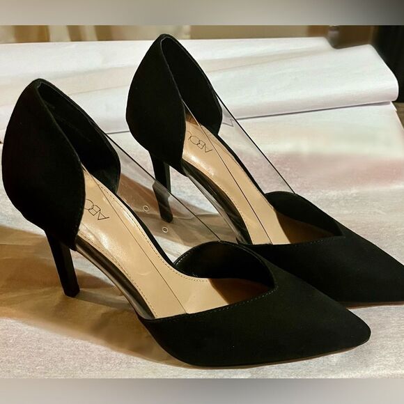 Abound Alana Pointed Faux Suede&Clear Side Pointy Heels Black Size 7 Almost New - Picture 2 of 6